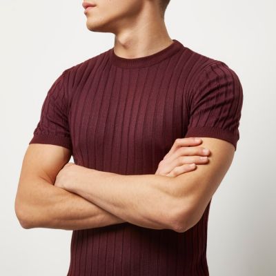 Dark purple chunky ribbed muscle fit T-shirt